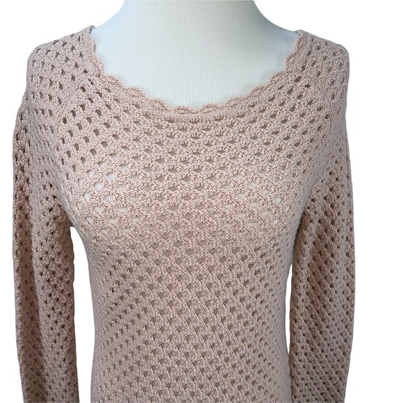 Ann Taylor Cotton Knit Openwork Oversized Pink Sweater Size M Lightweight Tunic - Picture 4 of 12